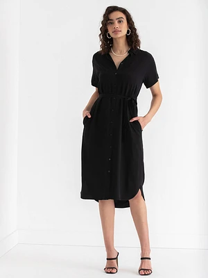 Short Sleeve Belted Shirt Dress