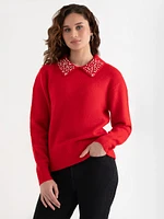 Pearl Collar Pullover Sweater