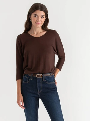 Easy V-Neck Hacci Knit Top