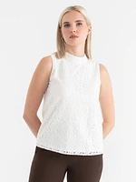 Sleeveless Mock Neck Lace Blouse