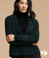 Eco-Friendly One-Button Plaid Cardigan