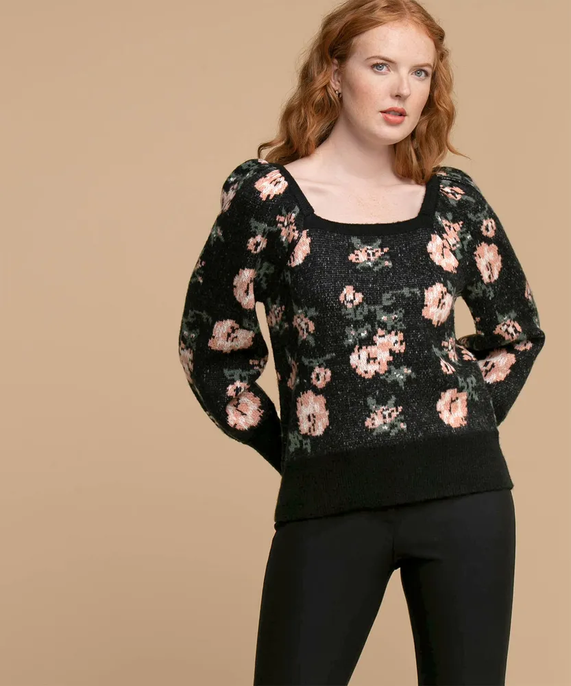 Floral Square Neck Sweater