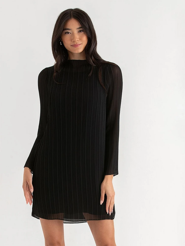 Mock Neck Box Pleat Dress