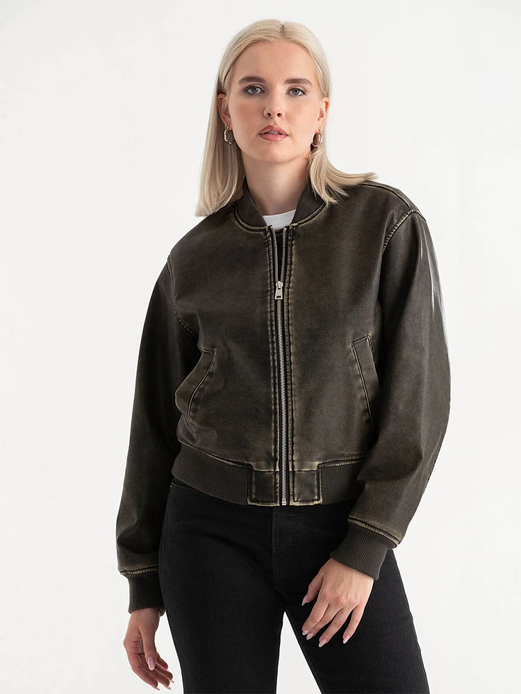 Faux Leather Bomber Jacket