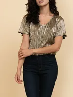 Gold Plisse Flutter Sleeve Top