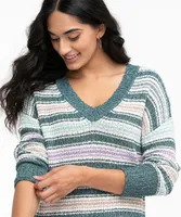 V-Neck Striped Knit Sweater