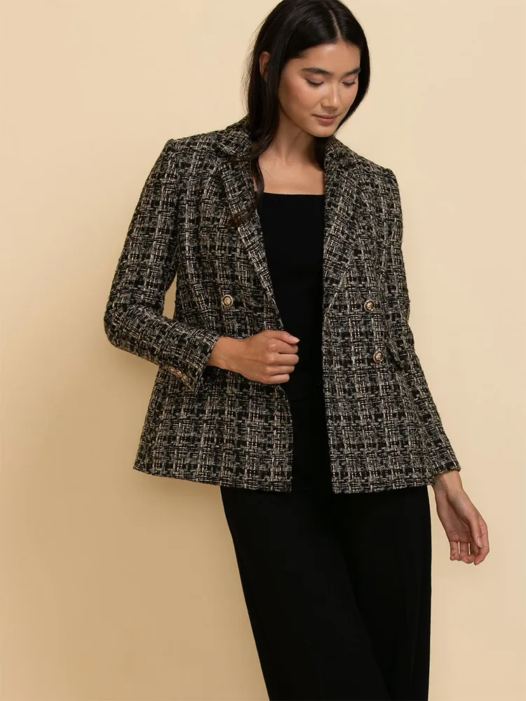 Classic Double-Breasted Boucle Blazer