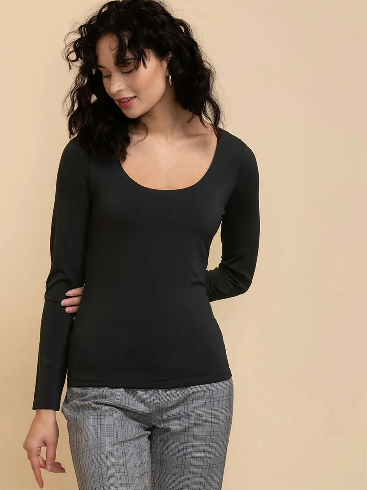 Stitches Contour Scoop Neck Long Sleeve Top