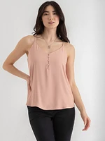 Sadie Strappy V-Neck Tank with Button