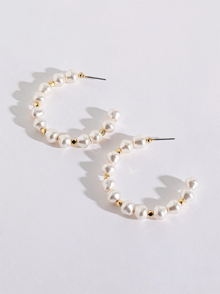 Large Pearl Hoop Earrings