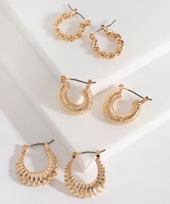 Small Gold Hoop Earrings Trio