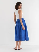 Midi Skirt with Eyelet Hem Detail