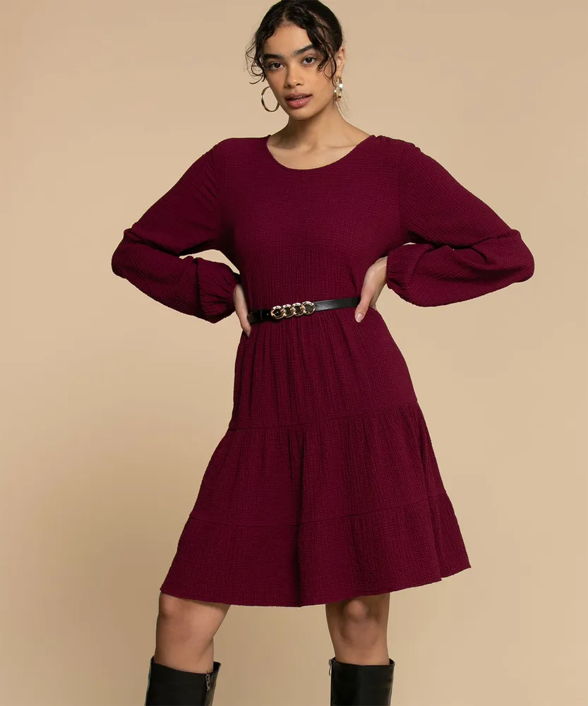 Long Sleeve Tiered Knee Length Dress