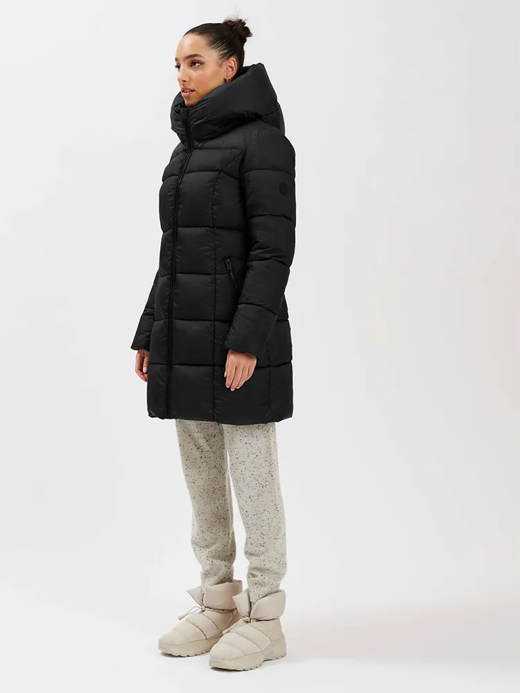 Long Zip-Front Hooded Puffer