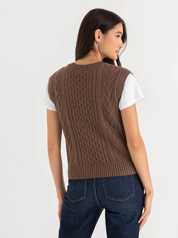 Cable Knit V-Neck Sweater Vest