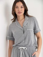 Short Sleeve Button Down Shirt with Crop Pant Sleep Set