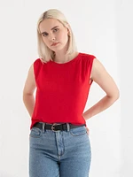 Sleeveless Blouse with Shoulder Trim