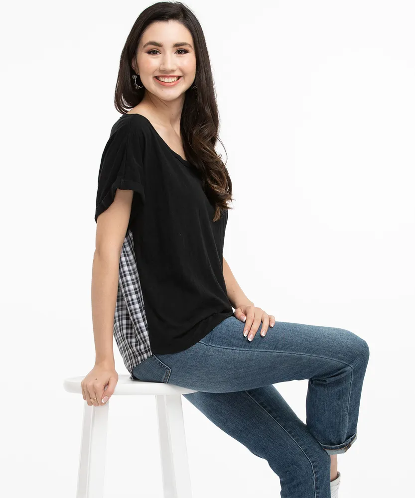 Plaid Back Short Sleeve Top