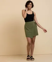 Meraki Asymmetric Hem Mini Wrap Skirt