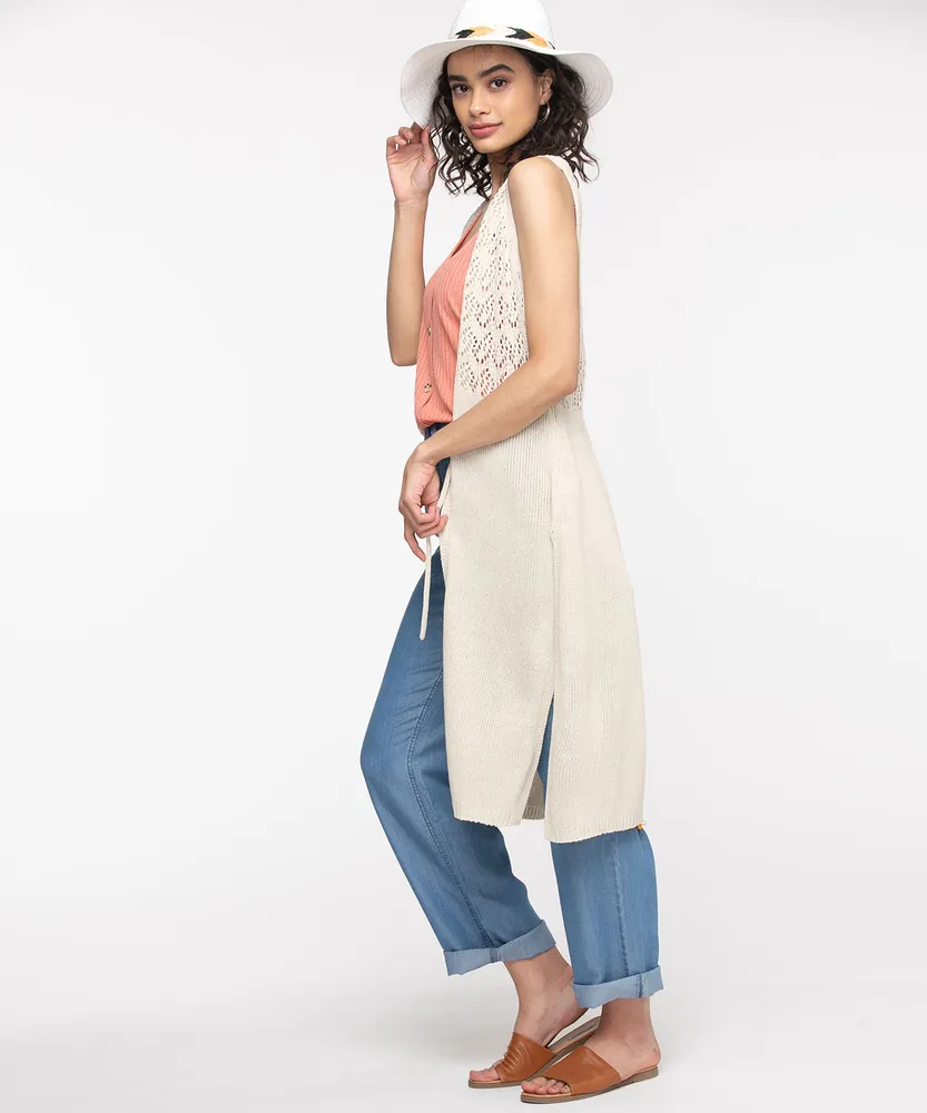 Pointelle Tie Waist Sweater Vest