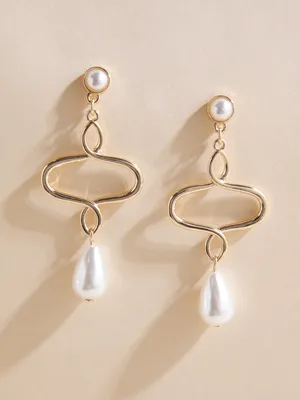 Geometric Pearl Drop Earrings