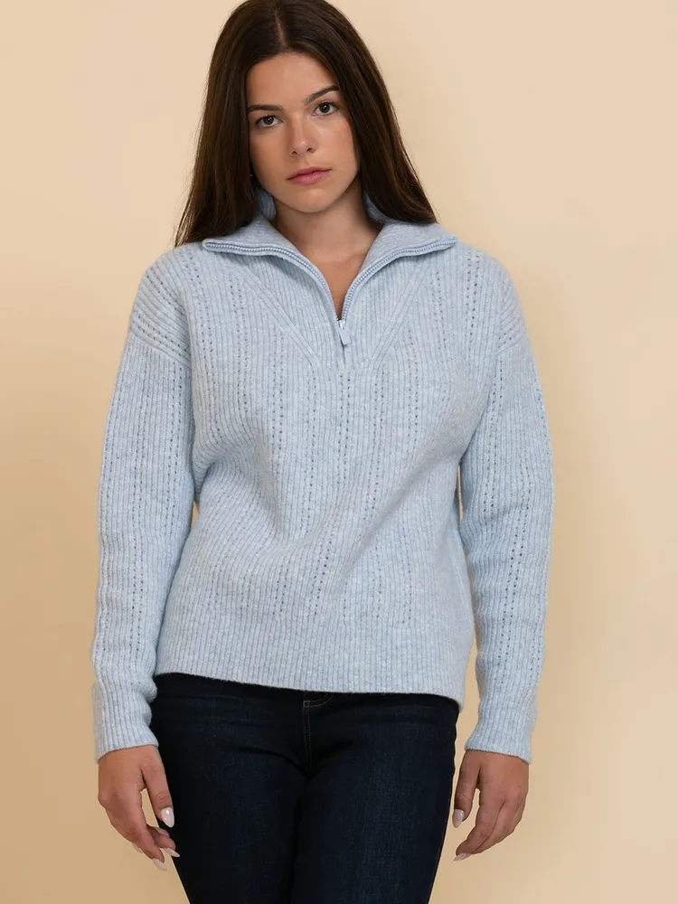 Wool-Blend Pointelle Quarter-Zip Sweater