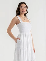 Smocked Bodice Eyelet Maxi Dress