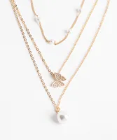 Layered Pearl & Butterfly Necklace