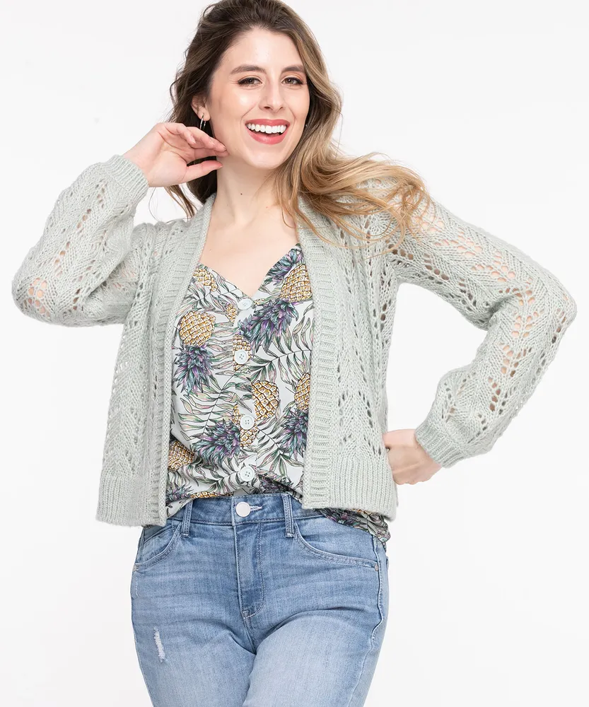 Pointelle Cropped Open Cardigan