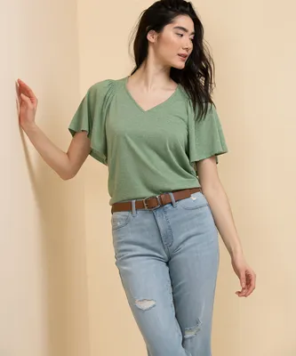 V-Neck Flutter Sleeve Tee