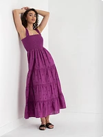 Smocked Bodice Eyelet Maxi Dress