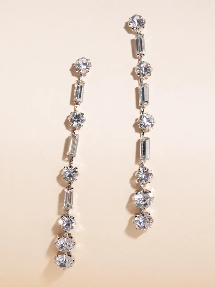 Sparkling Round & Square Drop Earrings