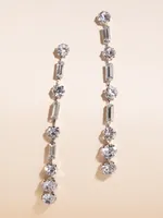 Silver Drop Earrings with Round + Square Crystals