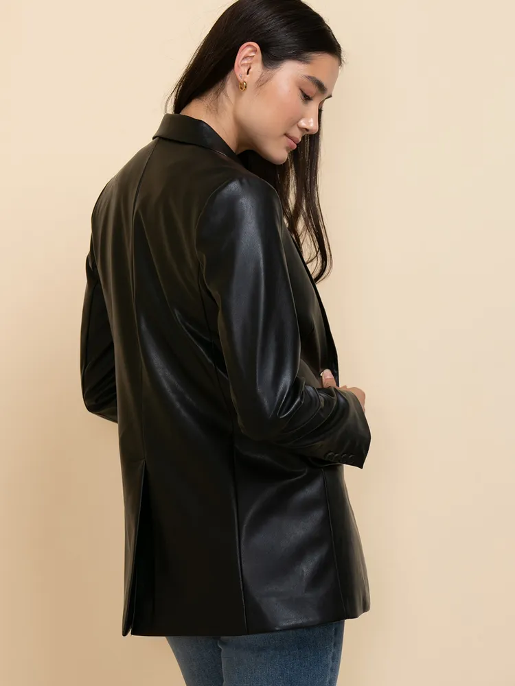 Double-Button Faux Leather Blazer