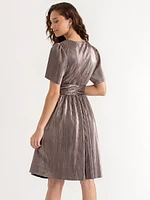 Tiered Flutter Sleeve Plisse Dress