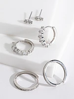 Silver Hoops and Stud Earring Trio