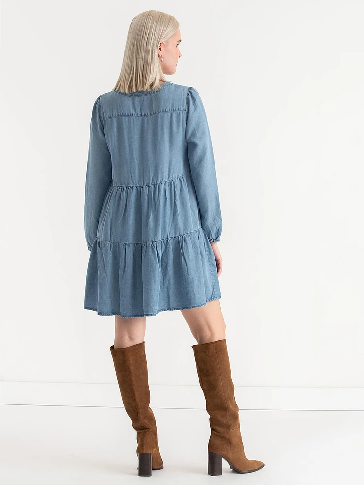 Tiered Smock Denim Dress