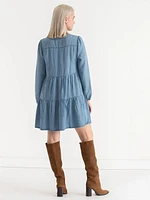 Tiered Smock Denim Dress