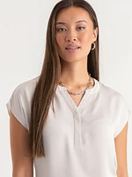 Linny Satin Extend Sleeve Henley Blouse