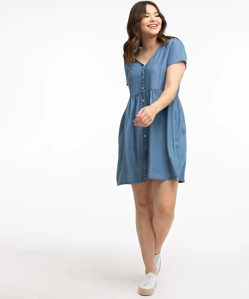 Chambray Puff Sleeve Dress