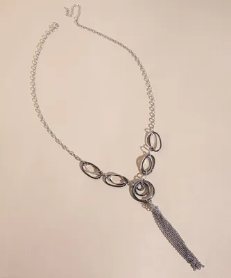 Long Silver Circle Pendant with Tassel