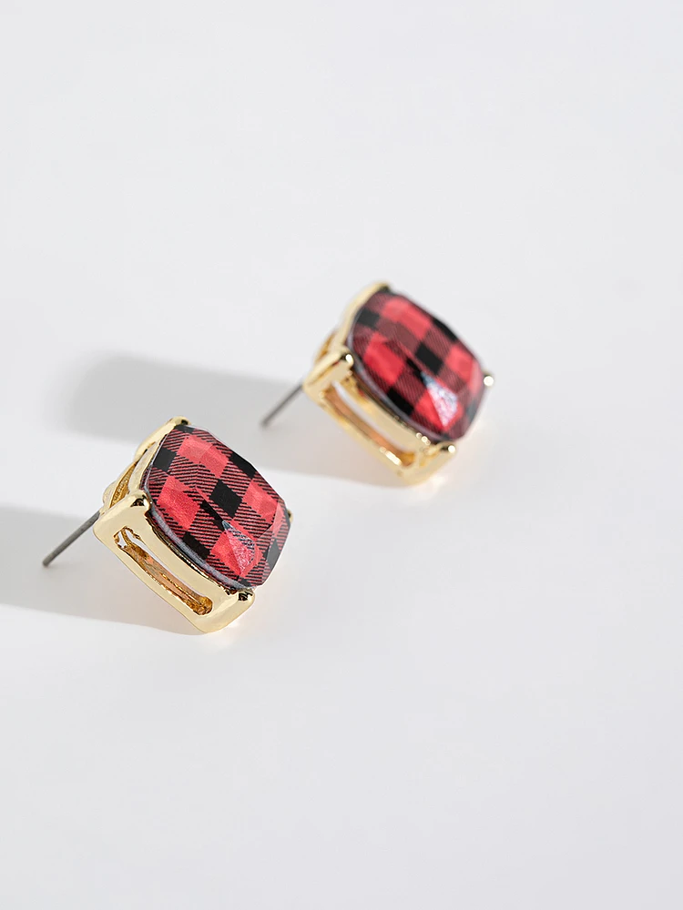 14K Gold Plated Plaid Earrings