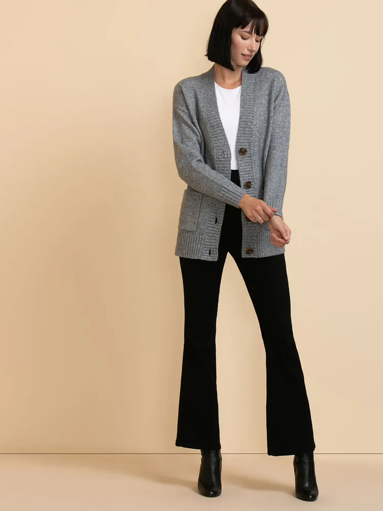 Button-Front Longer-Length Cardigan