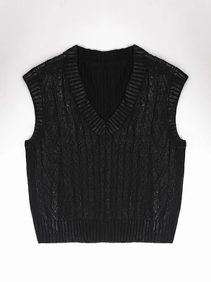 Cable Knit V-Neck Sweater Vest