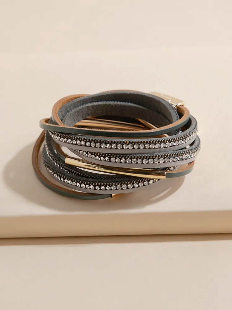 Grey & Black Gemstone Snap Bracelet