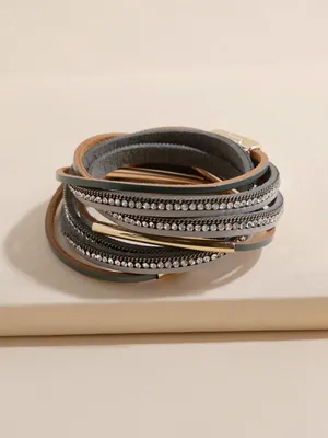 Grey & Black Gemstone Snap Bracelet