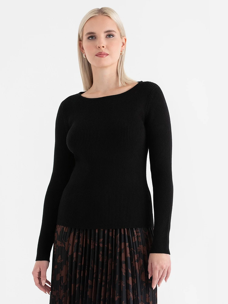 Ribbed Boat Neck Sweater