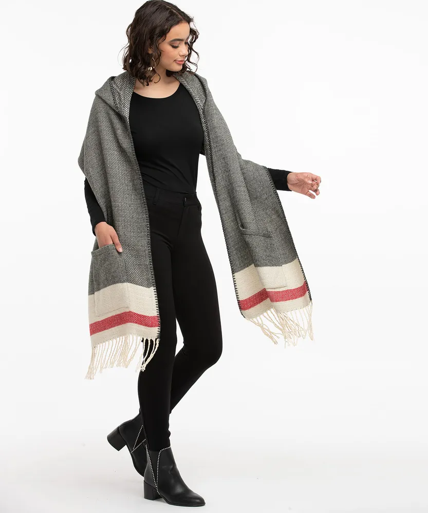 Hooded Herringbone Scarf Ruana