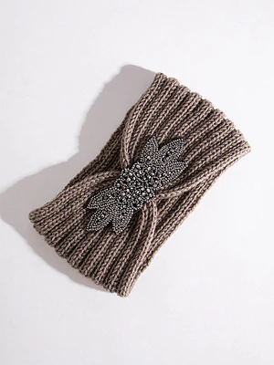 Knit Headband with Rhinestone Applique