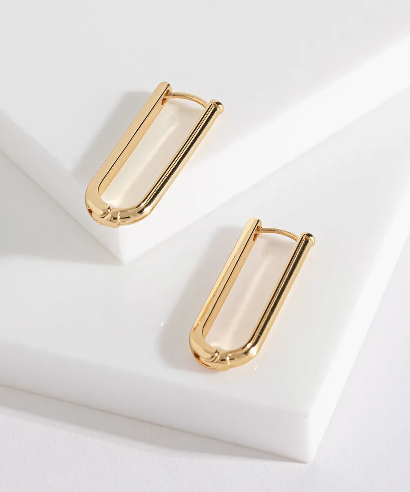 Small Gold Coloured Cylinder Hoop Earrings